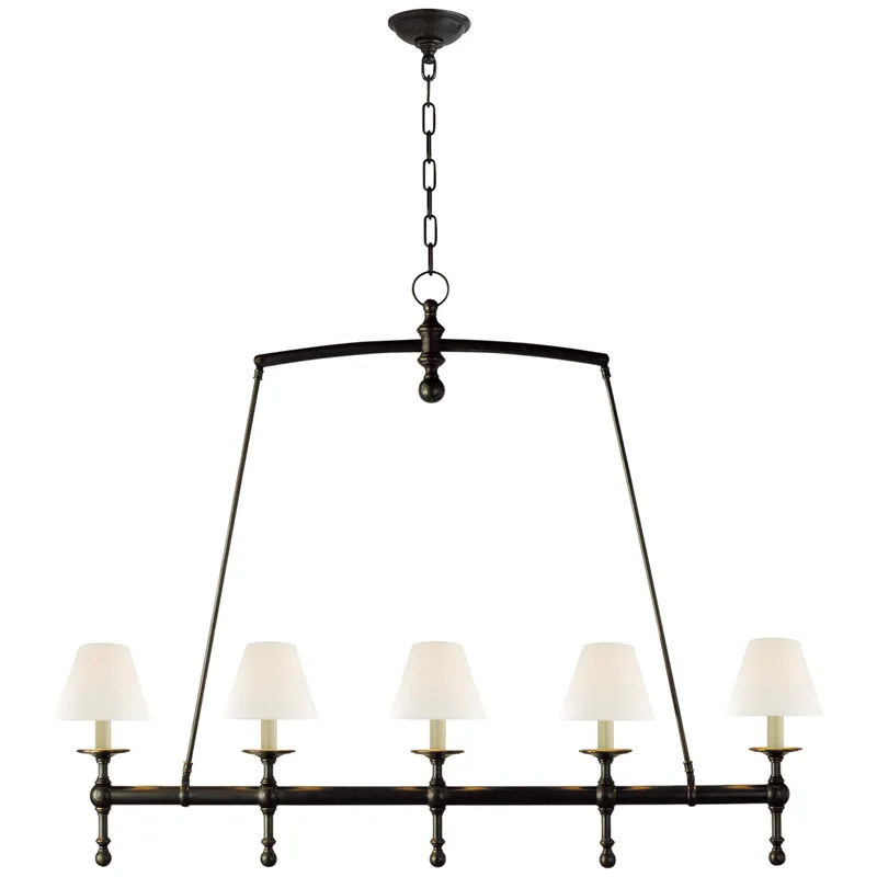 Chapman & Myers Classic Linear Chandelier in Bronze with Linen Shades Ceiling Light W48.25" x H37.5"