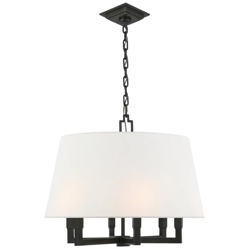 Chapman & Myers Square Tube Hanging Shade in Bronze with Linen Shade Ceiling Light W24" x H21"