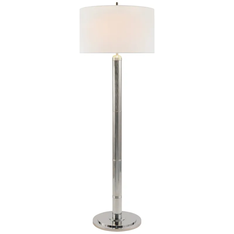 Thomas O'Brien Longacre Floor Lamp in Polished Nickel with Linen Shade W22" x H67.75"
