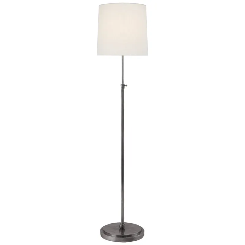 Thomas O'Brien Bryant Floor Lamp in Antique Silver with Linen Shade W12" x H45" - 62"