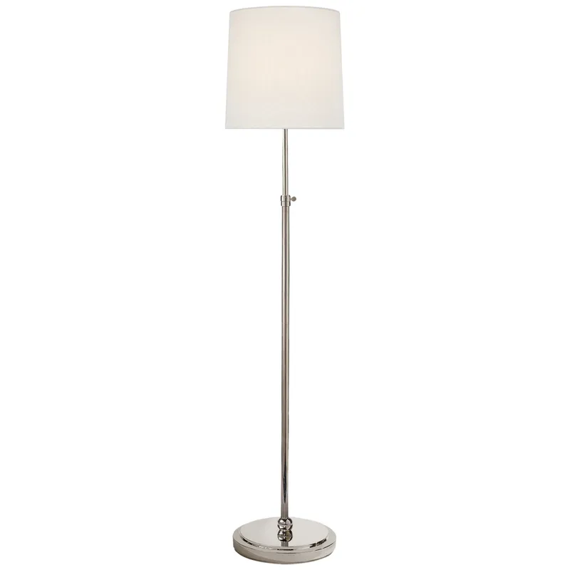 Thomas O'Brien Bryant Floor Lamp in Polished Nickel with Linen Shade W12" x H45" - 62"