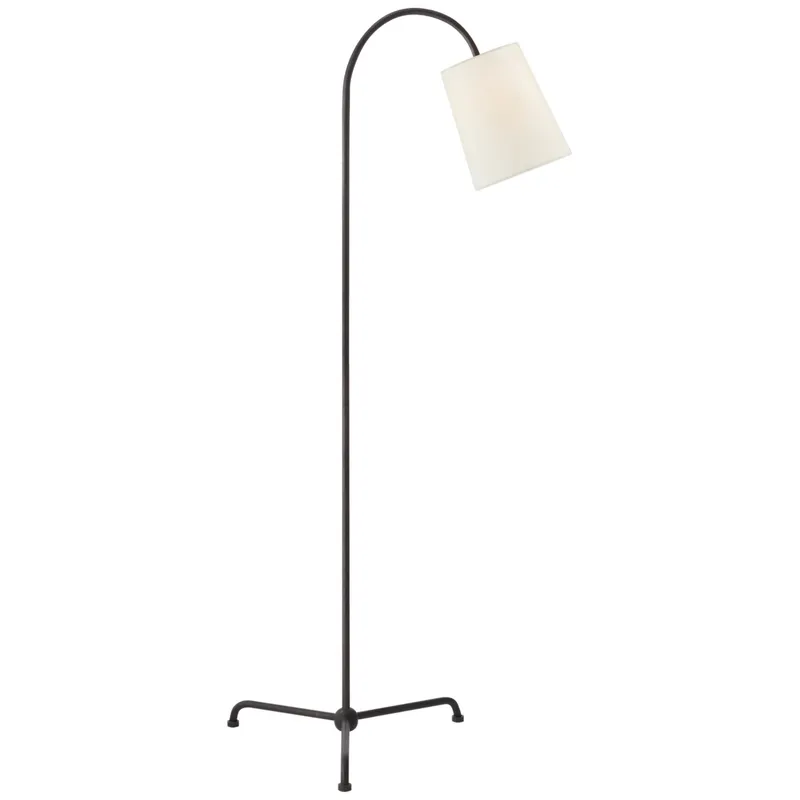 Thomas O'Brien Mia Floor Lamp in Aged Iron with Linen Shade H56"
