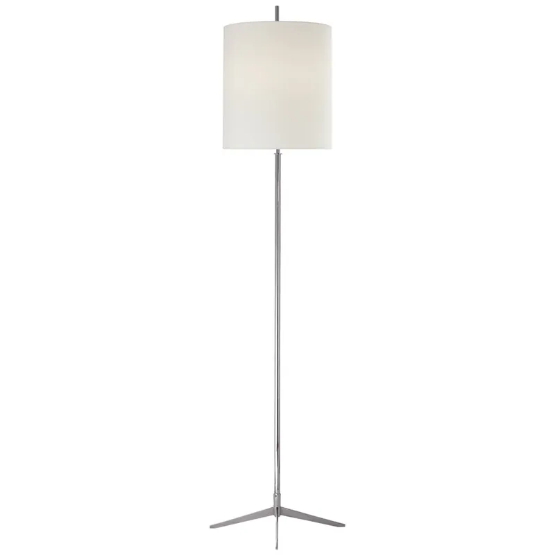 Thomas O'Brien Caron Floor Lamp in Polished Nickel with Linen Shade W16" x H67.5"