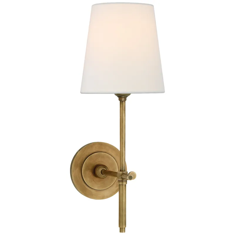 Thomas O'Brien Bryant Sconce in Hand-Rubbed Antique Brass with Linen Shade Wall Light W5.5" x H14.25"