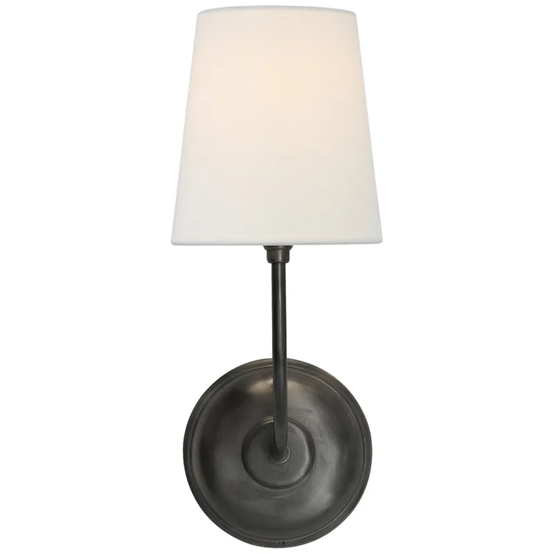 Thomas O'Brien Vendome Single Sconce in Bronze with Linen Shade Wall Light W5.5" x H14.25"