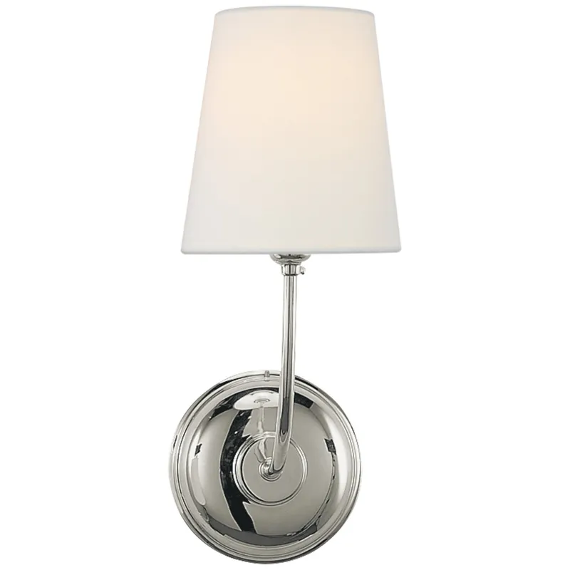 Thomas O'Brien Vendome Single Sconce in Polished Nickel with Linen Shade Wall Light W5.5" x H14.25"