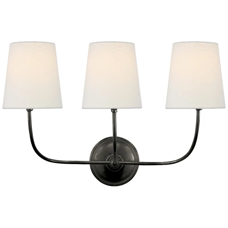 Thomas O'Brien Vendome Triple Sconce in Bronze with Linen Shades Wall Light W22" x H14"