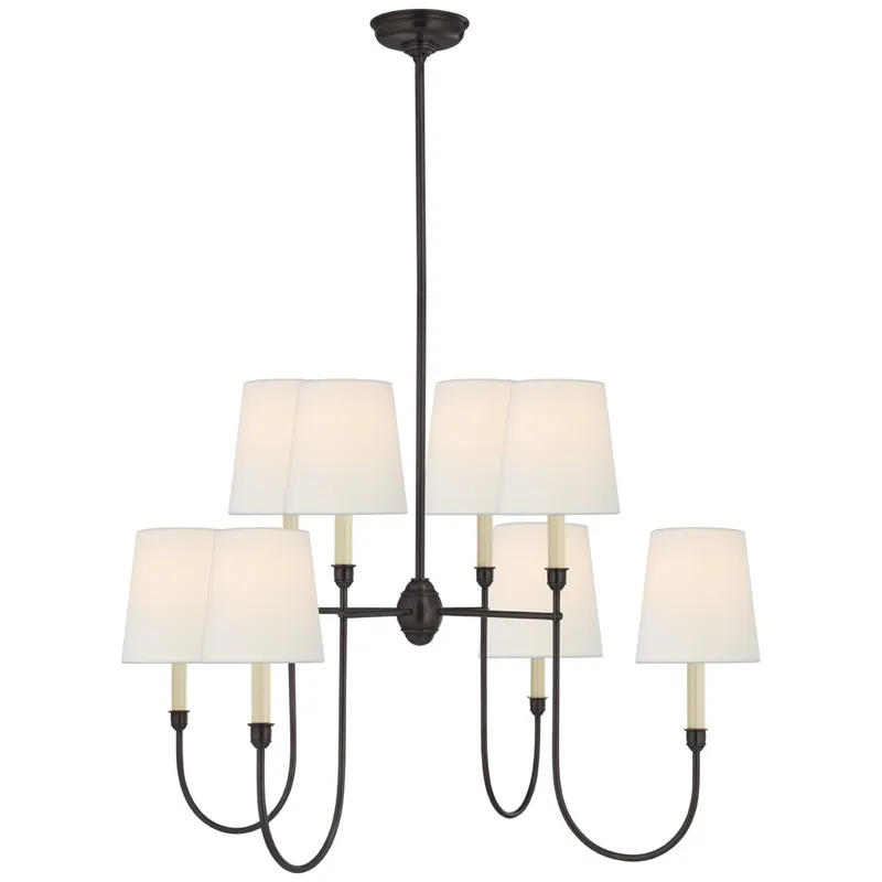 Thomas O'Brien Vendome Large Chandelier in Bronze with Linen Shades Ceiling Light W35"