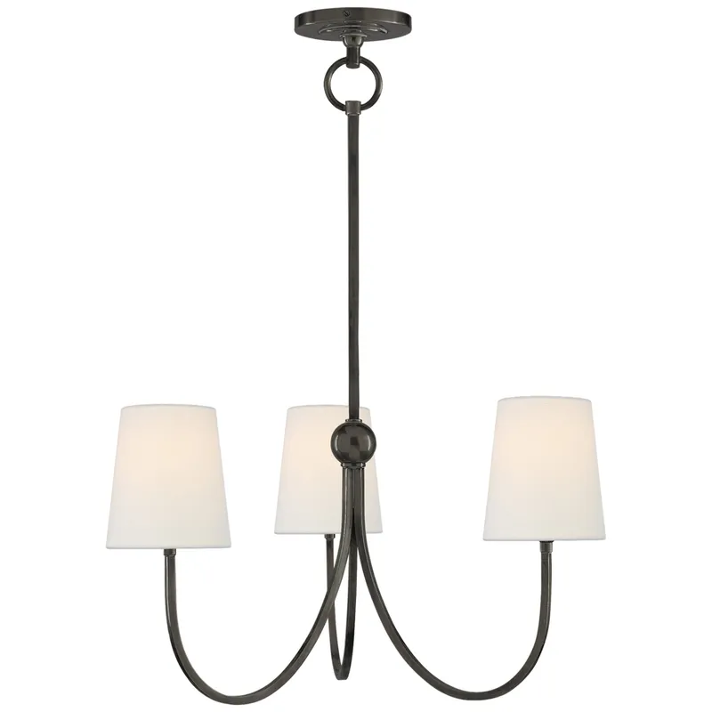 Thomas O'Brien Reed Small Chandelier in Bronze with Linen Shades Ceiling Light W20"