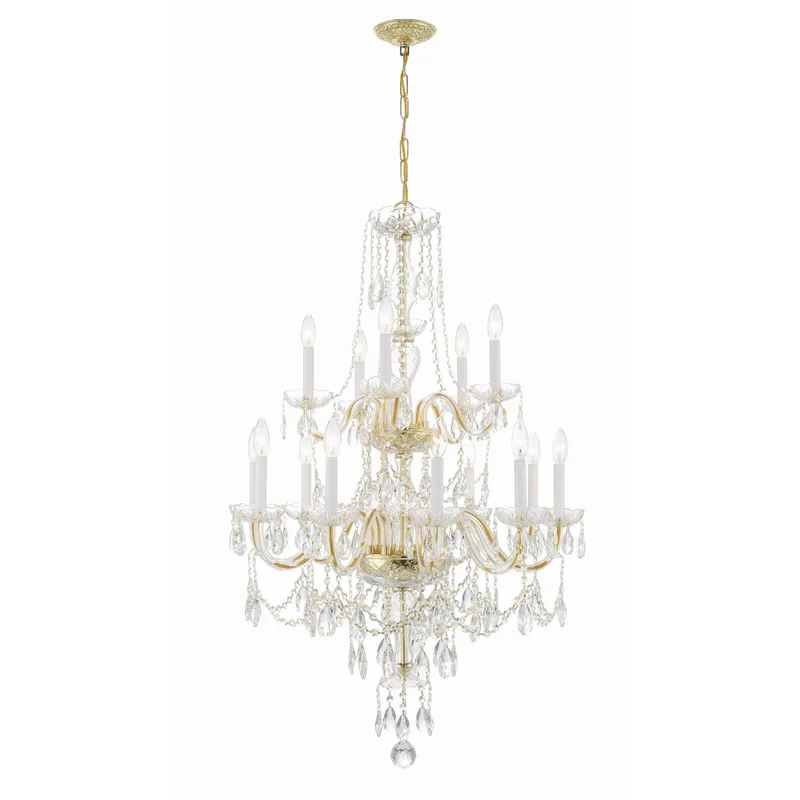 Traditional Crystal 32'' Hand Cut Crystal Polished Brass Chandelier Gold 32"W x 43.75"H x 32"D
