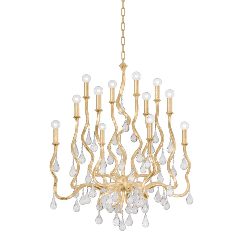 Aveline 12-Light Chandelier in Gold Leaf 33.25W x 38H