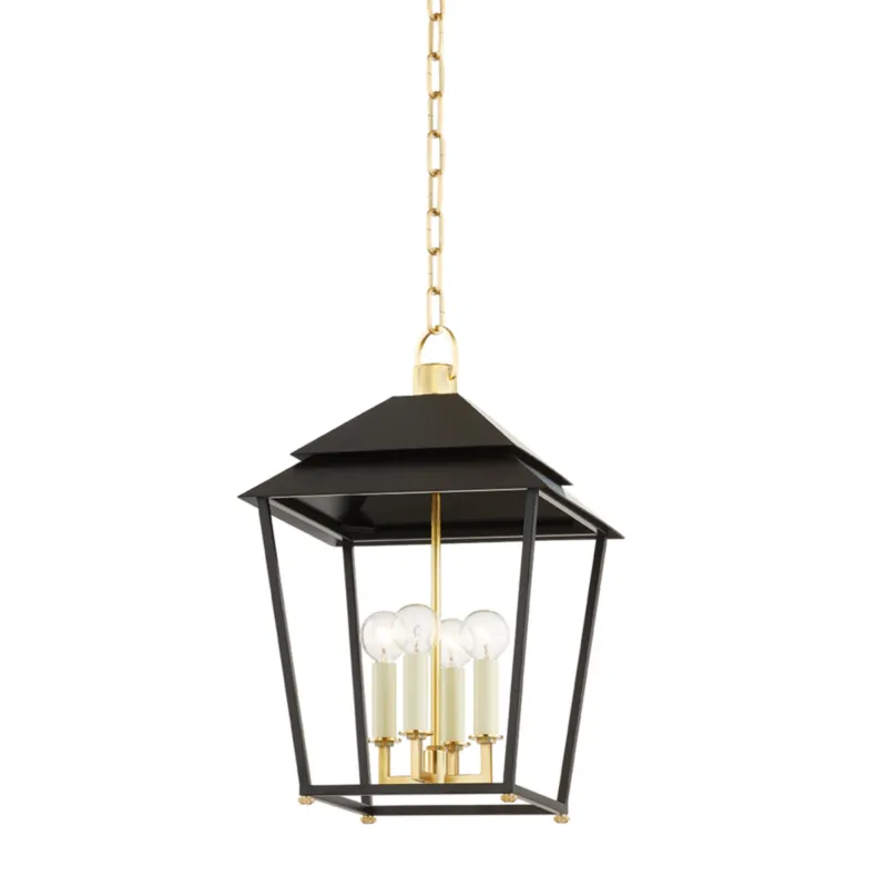 Natick 4-Light Lantern in Aged Brass 12.5L x 12.5W x 19.25H (Soft Black)