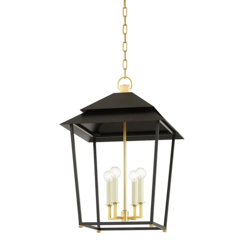 Natick 4-Light Lantern in Aged Brass 18L x 18W x 27H (Soft Black)
