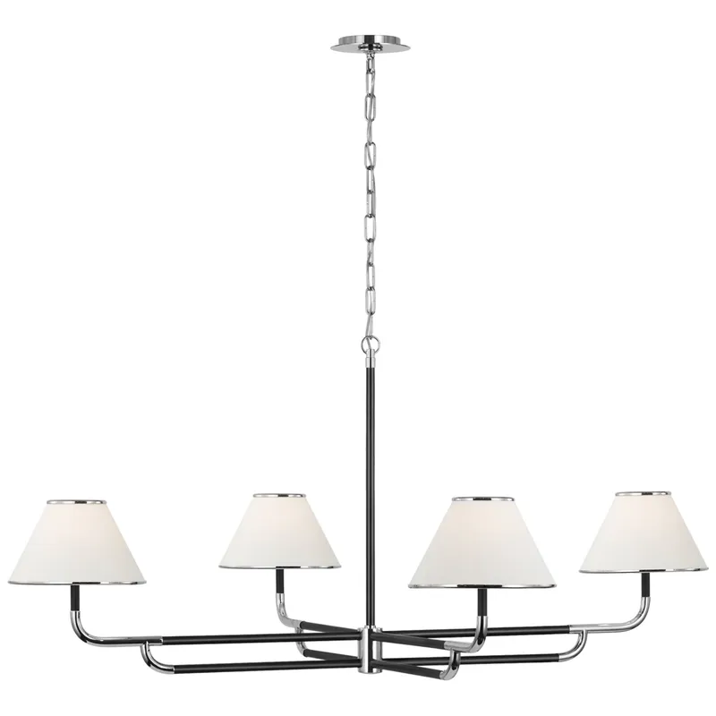 Marie Flanigan Rigby Grande Chandelier in Polished Nickel and Ebony with Linen Shade Ceiling Light W54.25" x H24.75"