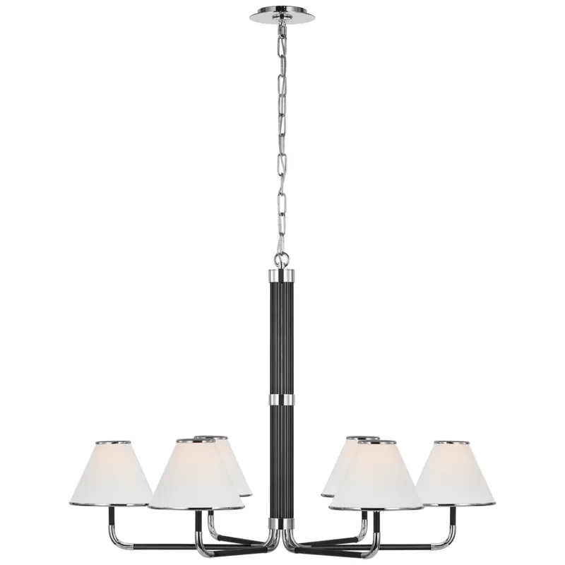 Marie Flanigan Rigby XL Chandelier in Polished Nickel and Ebony with Linen Shade Ceiling Light W37.75" x H26.5"