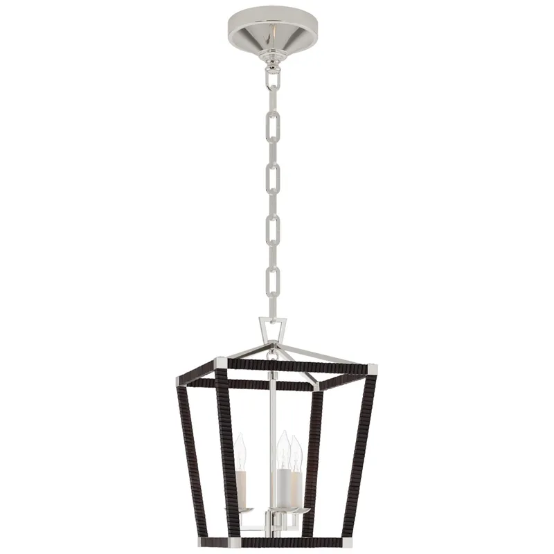 Chapman & Myers Darlana Mini Wrapped Lantern in Polished Nickel and Black Rattan Ceiling Light W9.75" x H14"