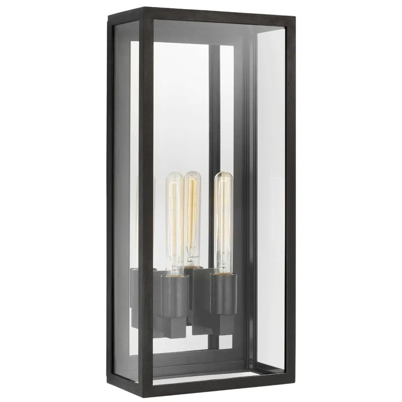 Chapman & Myers Fresno Large 2-Light 3/4 Wall Lantern in Aged Iron with Clear Glass Outdoor Lighting W10" x H22"