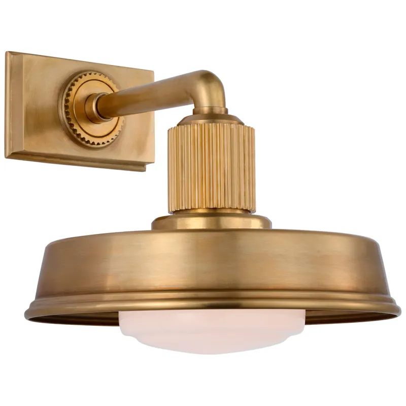 Chapman & Myers Ruhlmann Small Sconce in Antique-Burnished Brass with White Glass Wall Light W9" x H7.75"