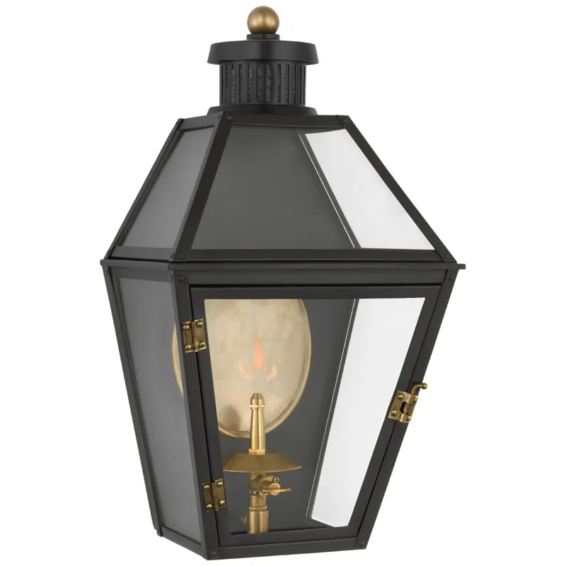 Chapman & Myers Stratford Small 3/4 Gas Wall Lantern in Matte Black with Clear Glass Outdoor Lighting W10" x H18"
