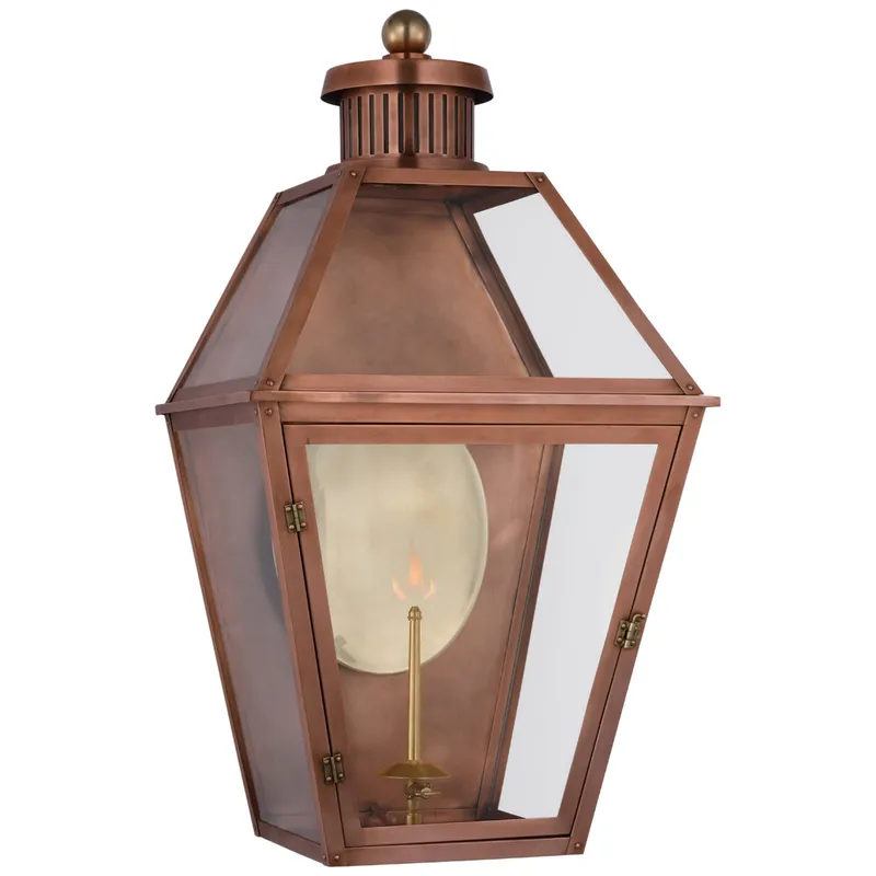 Chapman & Myers Stratford Large 3/4 Gas Wall Lantern in Soft Copper with Clear Glass Outdoor Lighting W18" x H32.25"