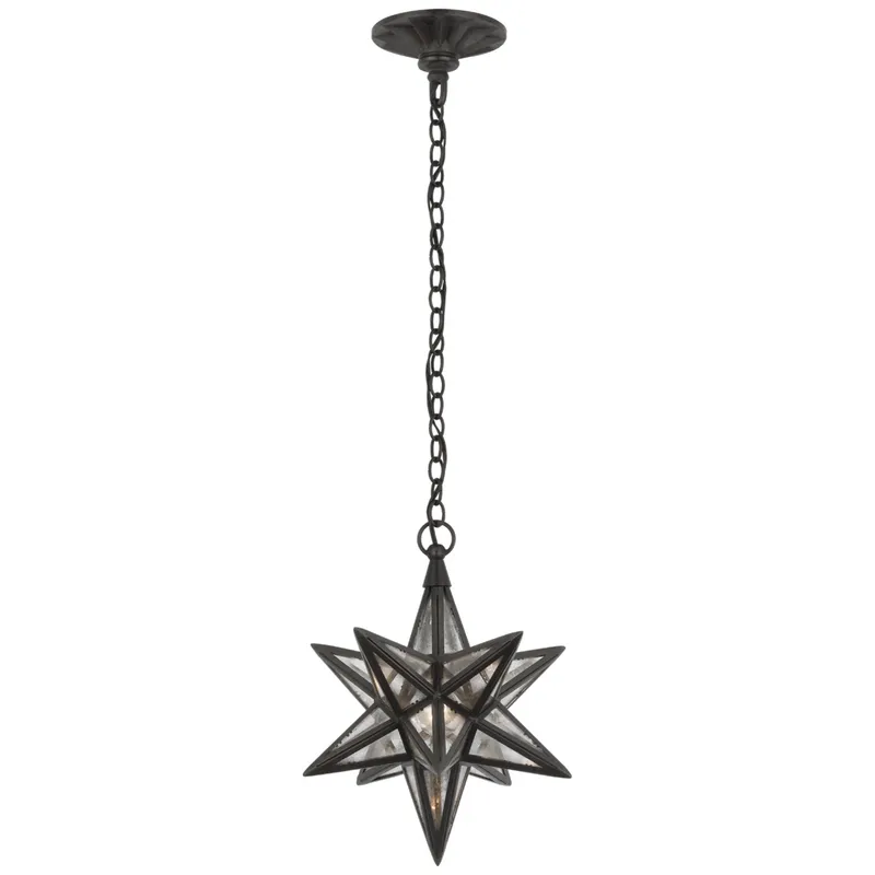 Chapman & Myers Moravian Small Star Lantern in Aged Iron with Antique Mirror Ceiling Light W11.5" x H15.25"