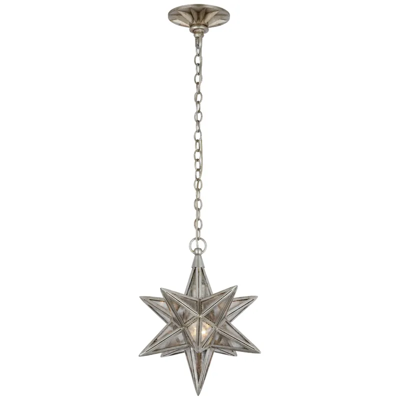 Chapman & Myers Moravian Small Star Lantern in Burnished Silver Leaf with Antique Mirror Ceiling Light W11.5" x H15.25"