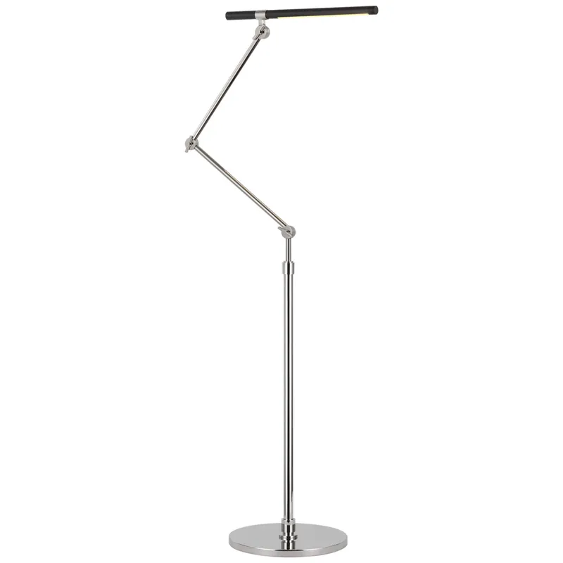 Ian K. Fowler Heron Medium Adjustable Floor Lamp in Polished Nickel and Matte Black W10.5" x H40" - 46.25"