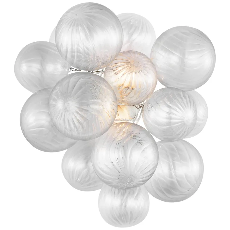 Julie Neill Talia Medium Sconce in Plaster White with Clear Swirled Glass Wall Light W14.75" x H17"