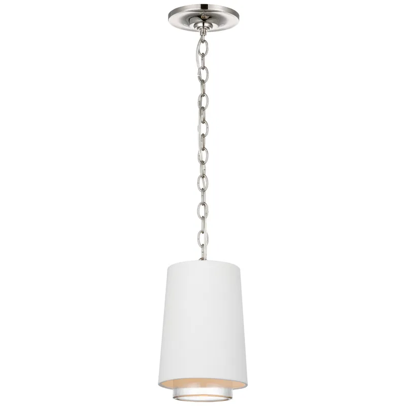 Marie Flanigan Sydney Narrow Pendant in Polished Nickel with Matte White Shade and Clear Glass Ceiling Light W6" x H9.5"