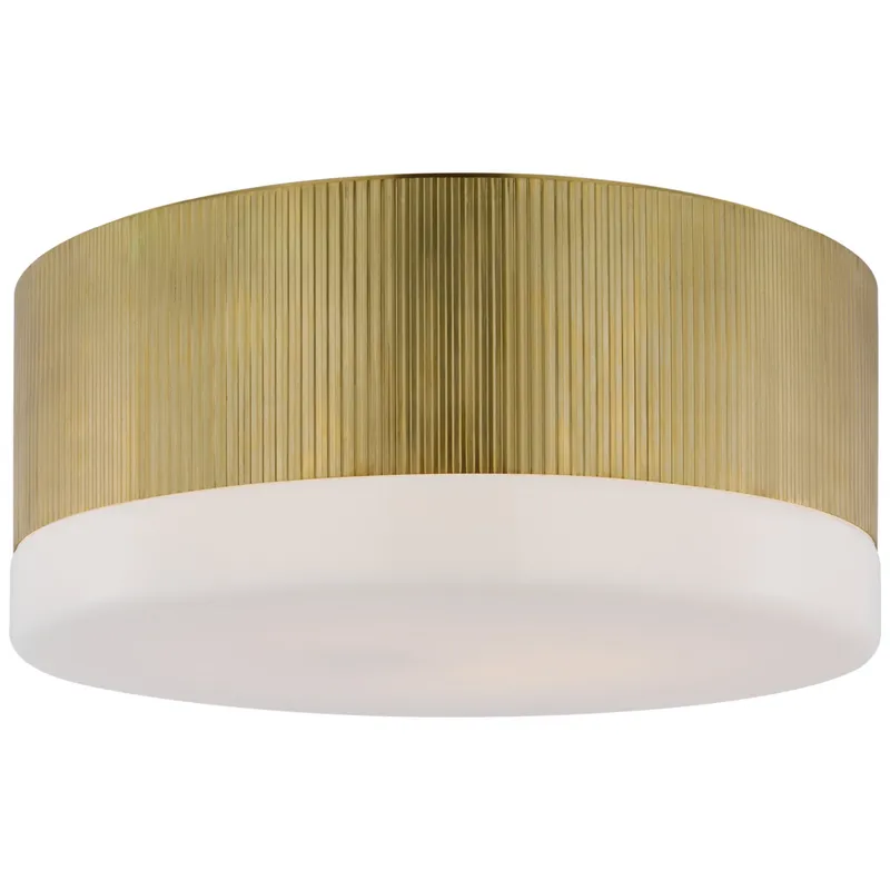 Thomas O'Brien Ace 17" Flush Mount in Hand-Rubbed Antique Brass with White Glass Ceiling Light W17" x H7.75"