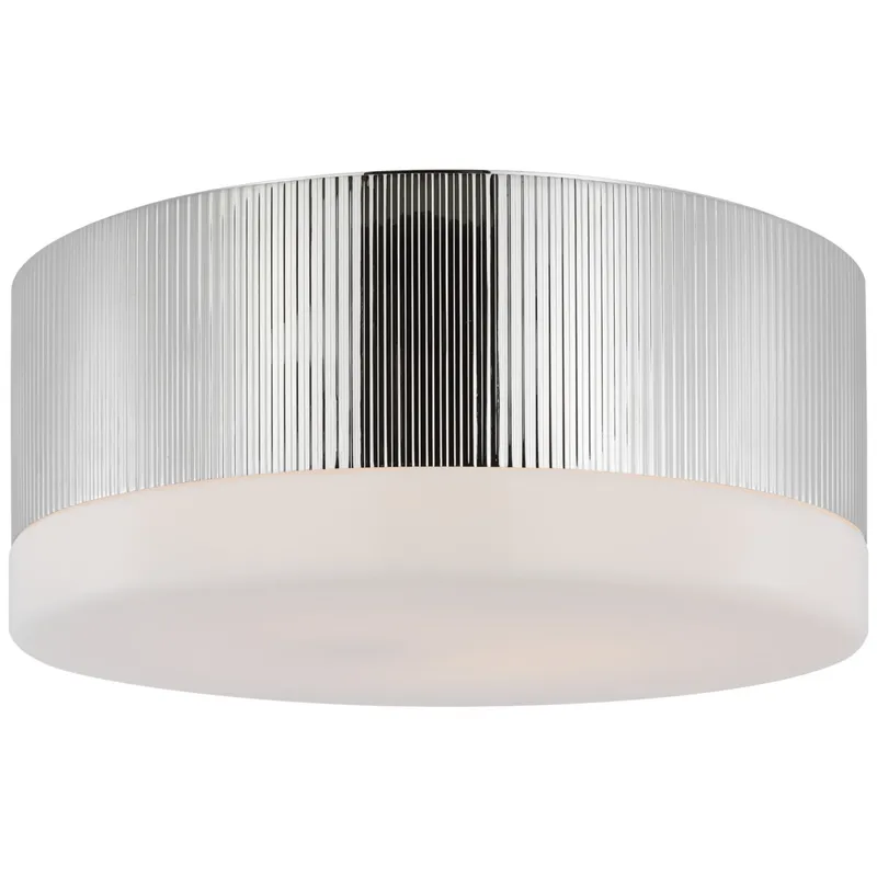 Thomas O'Brien Ace 17" Flush Mount in Polished Nickel with White Glass Ceiling Light W17" x H7.75"
