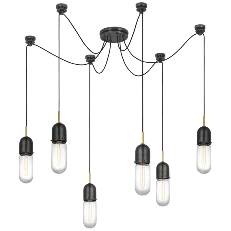 Thomas O'Brien Junio 6-Light Chandelier in Bronze and Brass with Clear Glass Ceiling Light W9.5" (Configurable)