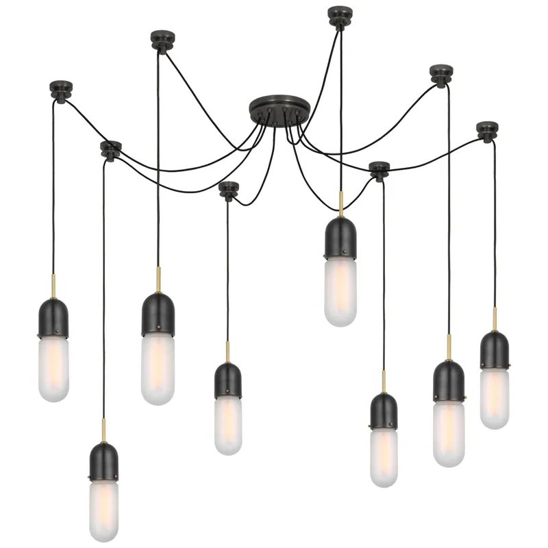 Thomas O'Brien Junio 8-Light Chandelier in Bronze and Brass with Frosted Glass Ceiling Light W9.5" (Configurable)