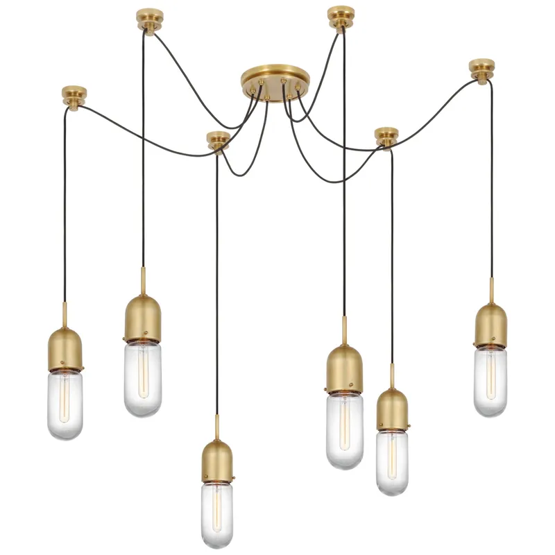 Thomas O'Brien Junio 6-Light Chandelier in Hand-Rubbed Antique Brass with Clear Glass Ceiling Light W9.5" (Configurable)