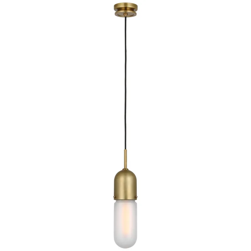 Thomas O'Brien Junio Single Light Pendant in Hand-Rubbed Antique Brass with Frosted Glass Ceiling Light W4"