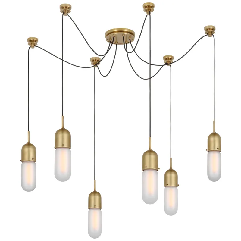 Thomas O'Brien Junio 6-Light Chandelier in Hand-Rubbed Antique Brass with Frosted Glass Ceiling Light W9.5" (Configurable)
