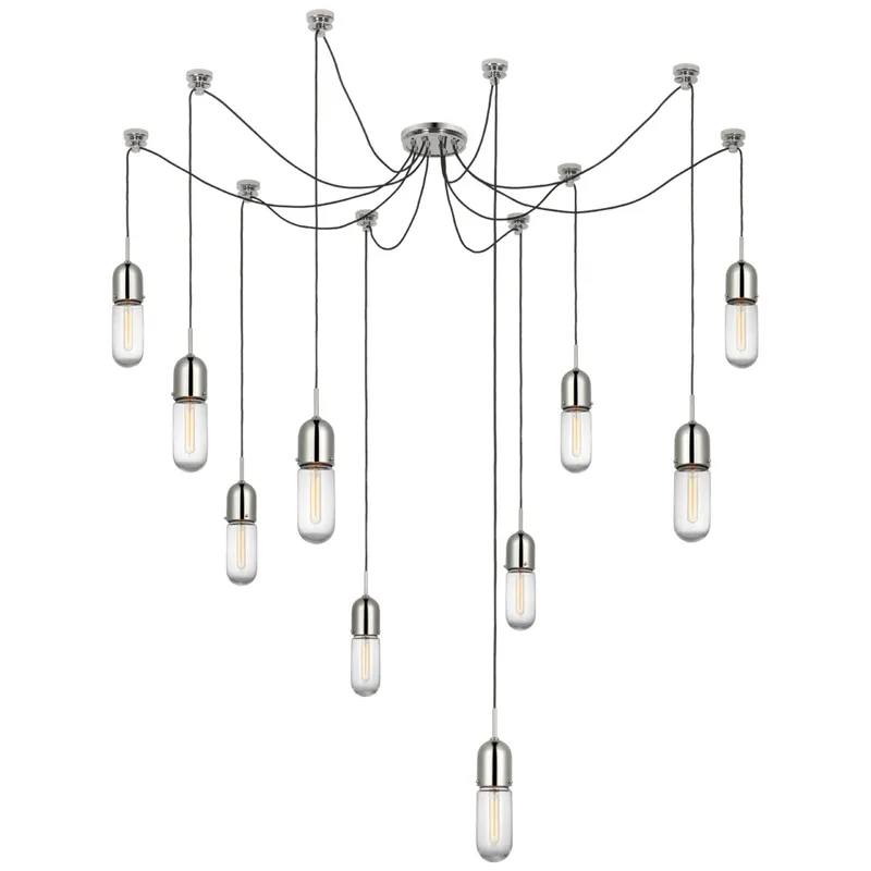 Thomas O'Brien Junio 10-Light Chandelier in Polished Nickel with Clear Glass Ceiling Light W9.5" (Configurable)