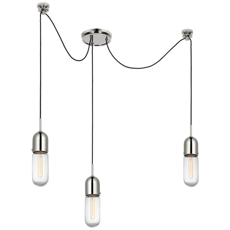 Thomas O'Brien Junio 3-Light Chandelier in Polished Nickel with Clear Glass Ceiling Light W8.75" (Configurable)