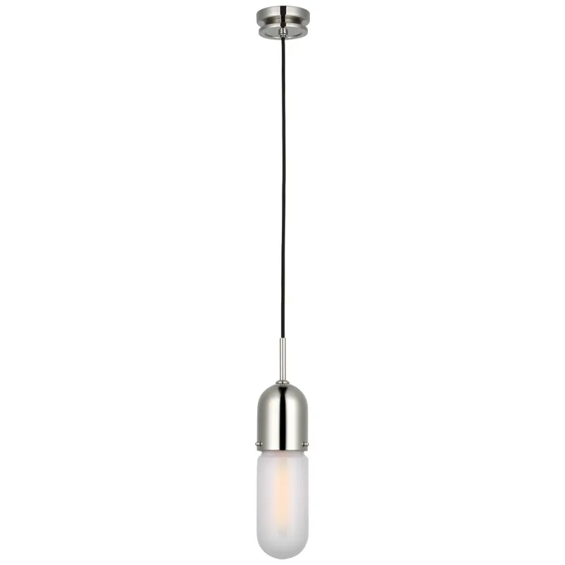 Thomas O'Brien Junio Single Light Pendant in Polished Nickel with Frosted Glass Ceiling Light W4"