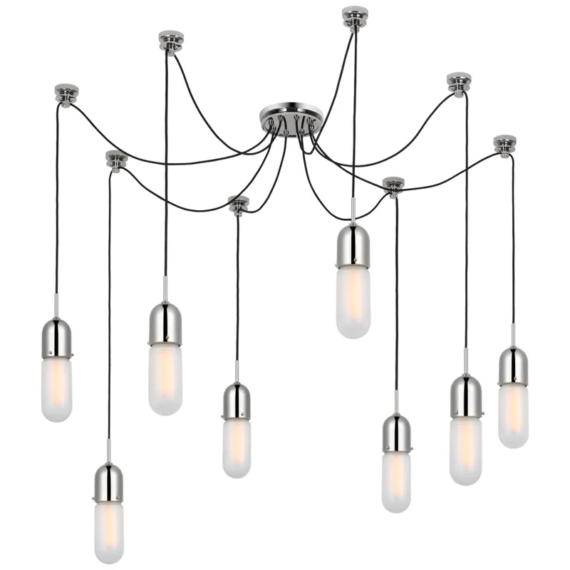 Thomas O'Brien Junio 8-Light Chandelier in Polished Nickel with Frosted Glass Ceiling Light W9.5" (Configurable)