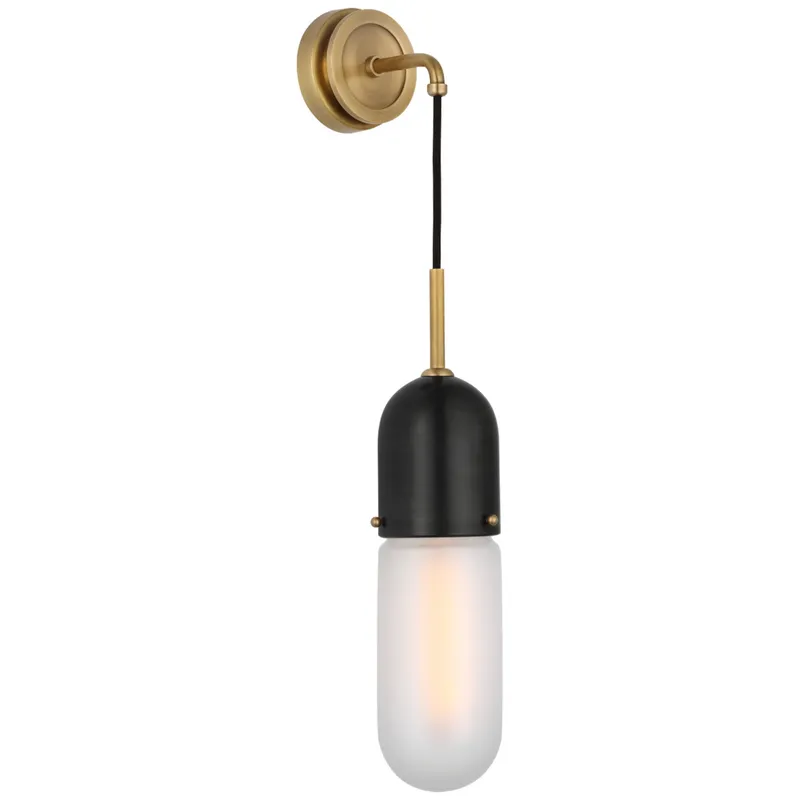 Thomas O'Brien Junio Wall Light in Bronze and Brass with Frosted Glass W4.25" x H26"