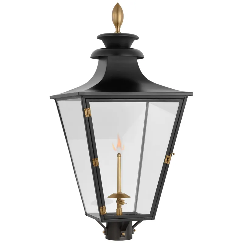 Chapman & Myers Albermarle Gas Post Light in Matte Black and Brass with Clear Glass Outdoor Lighting W14.25" x H29.5"