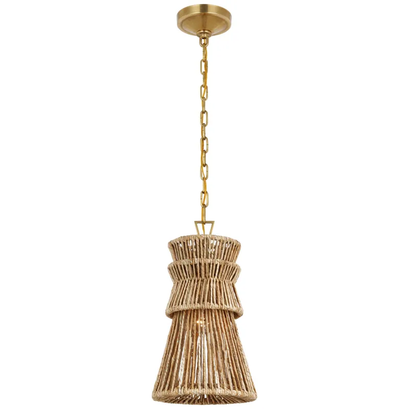 Chapman & Myers Antigua 10" Pendant in Antique-Burnished Brass and Natural Abaca Ceiling Light W10.5" x H18.75"