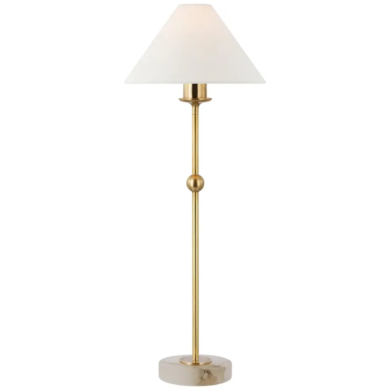 Chapman & Myers Caspian Medium Accent Lamp in Antique-Burnished Brass and Alabaster with Linen Shade Table Lamp W10.5" x H28"