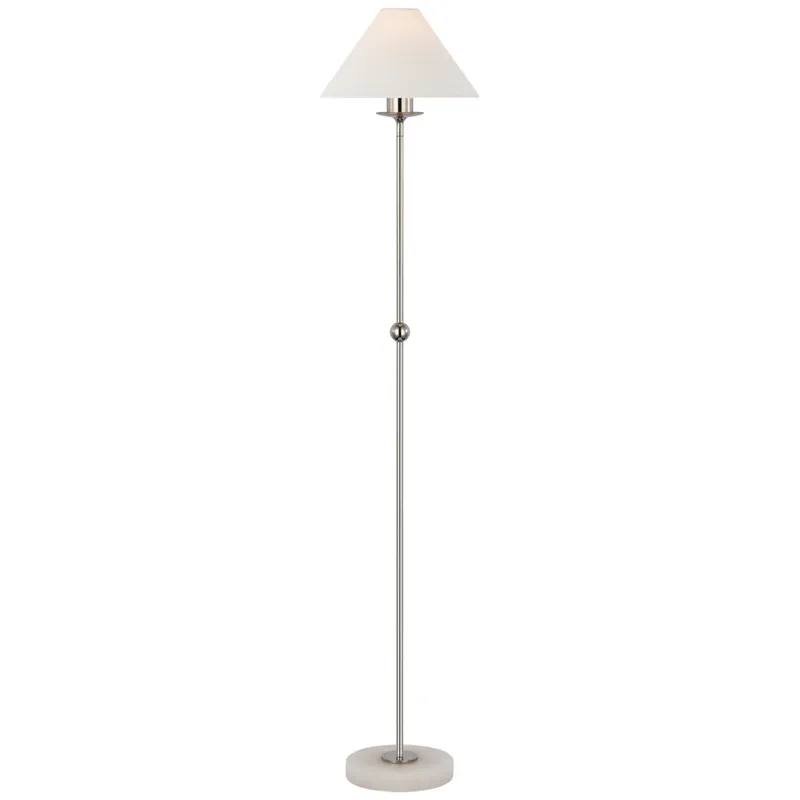 Chapman & Myers Caspian Medium Floor Lamp in Polished Nickel and Alabaster with Linen Shade W10.5" x H51.75"