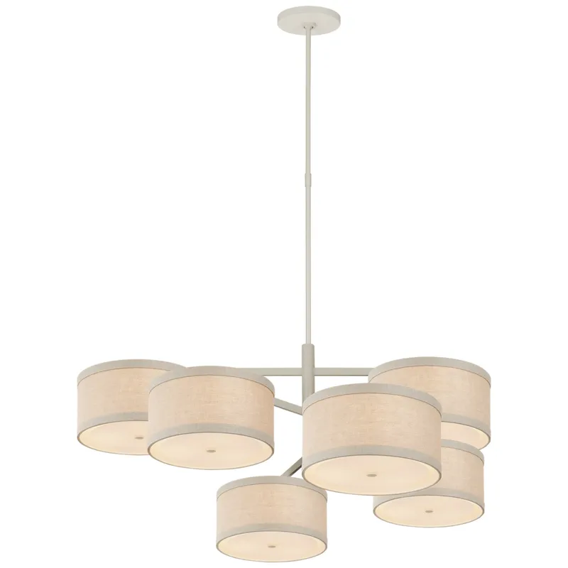 kate spade new york Walker XL Offset Chandelier in Light Cream with Natural Linen Shades Ceiling Light W41.25"