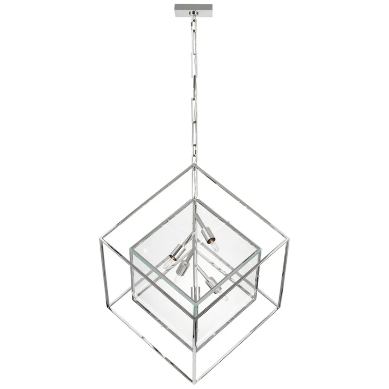 Kelly Wearstler Cubed X-Large Pendant in Polished Nickel with Clear Glass Ceiling Light W28.5" x H36.5"