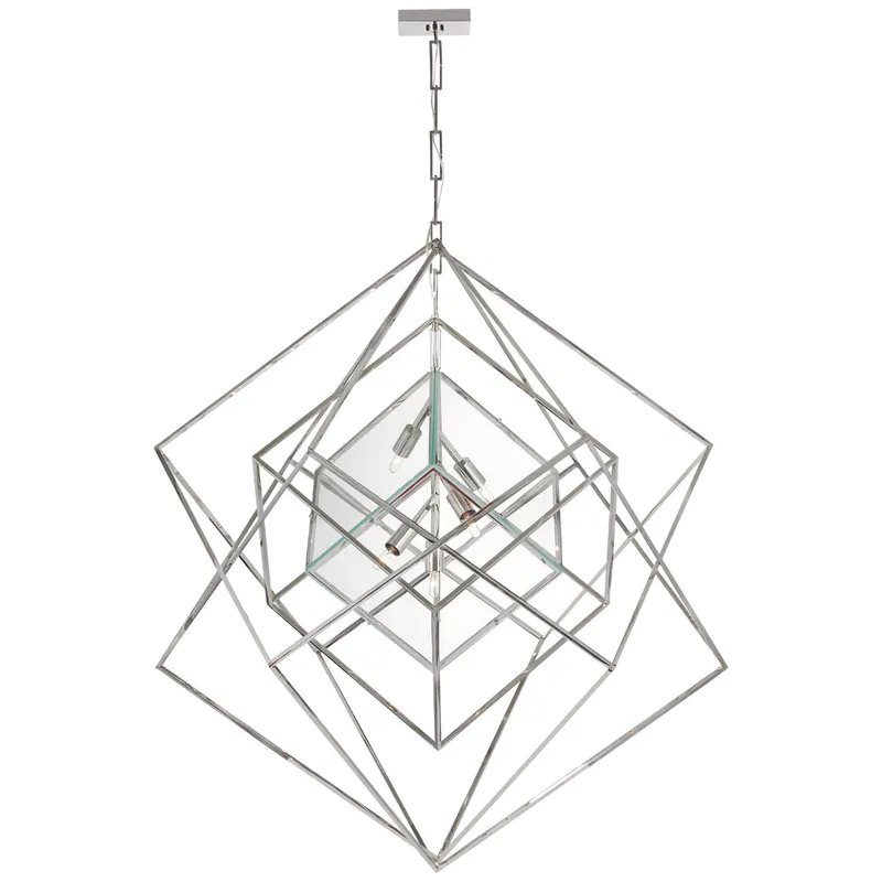 Kelly Wearstler Cubist Large Chandelier in Polished Nickel with Clear Glass Ceiling Light W45.5" x H51.25"