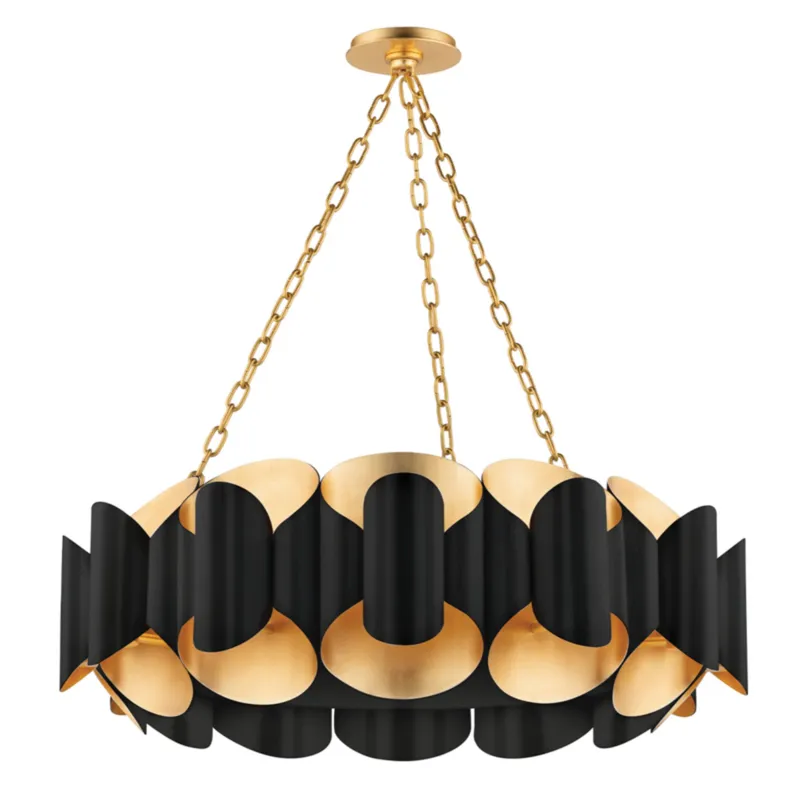 Banks 12-Light Chandelier in Gold Leaf 34.5W x 11.75H (Black)