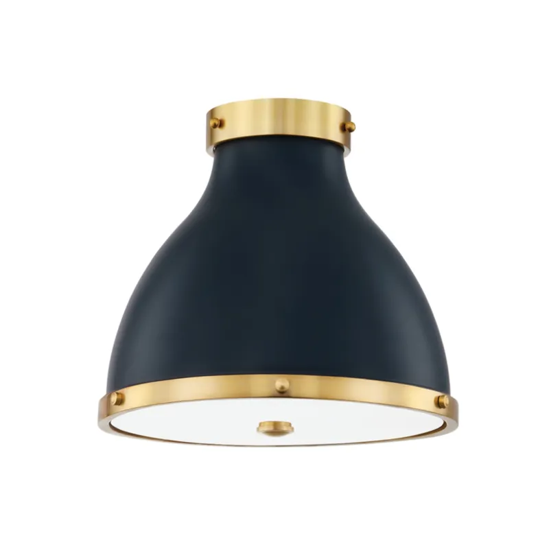 Painted No. 3 2-Light Flush Mount in Aged Brass by Mark D. Sikes 12.5W x 11H (Darkest Blue)